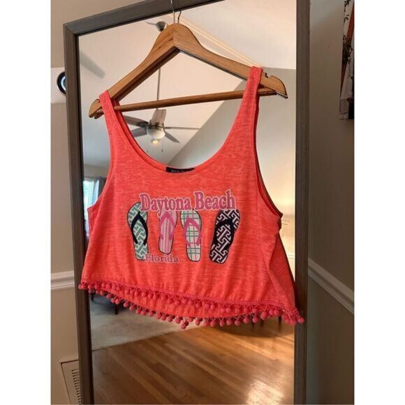 Daytona Beach Ocean Drive Flip Flop Pom Poms Cropped Tank‎ Top Size Medium - Picture 1 of 6